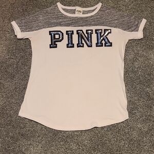 PINK Victoria's Secret White and Gray Sequin Tee